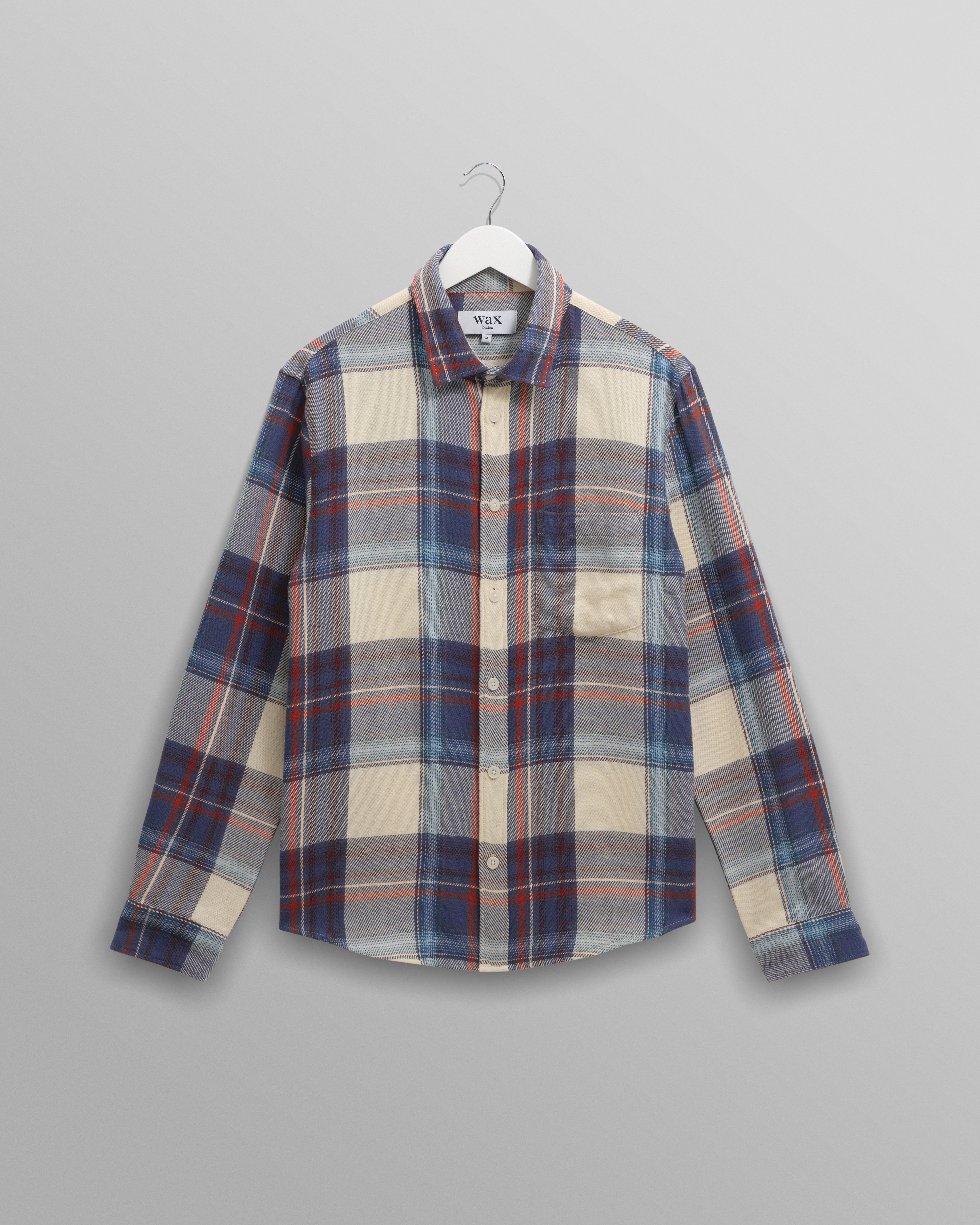 wax london men's Shelly - Blue And Multicolour Check Flannel Shirt