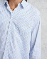 wax london men's Shelly - Blue Organic Cotton Stripe Shirt