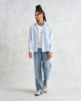 wax london men's Shelly - Blue Organic Cotton Stripe Shirt