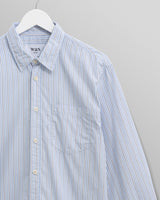 wax london men's Shelly - Blue Organic Cotton Stripe Shirt