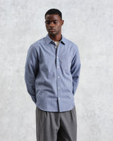 wax london men's Shelly - Blue Plain Flannel Shirt