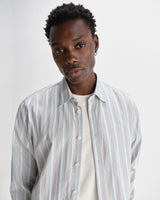 wax london men's Shelly - Light Blue Dobby Stripe Cotton Shirt