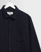 wax london men's Shelly - Navy And Black Check Dobby Cotton Shirt