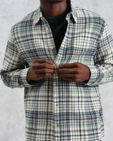 wax london men's Shelly - Navy And Green Check Flannel Shirt