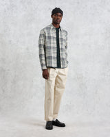 wax london men's Shelly - Navy And Green Check Flannel Shirt