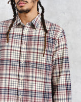 wax london men's Shelly - Navy And Red Check Flannel Shirt