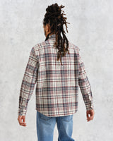 wax london men's Shelly - Navy And Red Check Flannel Shirt