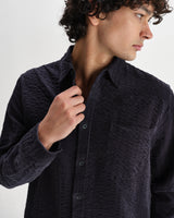 wax london men's Shelly - Navy Seersucker Corduroy Shirt