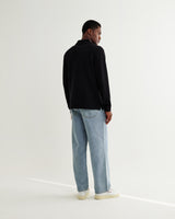 wax london men's Shore - Black Textured Long-Sleeve Polo Shirt