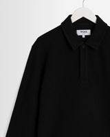 wax london men's Shore - Black Textured Long-Sleeve Polo Shirt