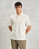 wax london men's Shore - Ecru Textured Organic Cotton Polo Shirt