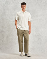 wax london men's Shore - Ecru Textured Organic Cotton Polo Shirt