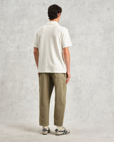 wax london men's Shore - Ecru Textured Organic Cotton Polo Shirt