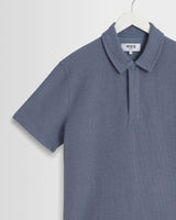 wax london men's Shore - Mid Blue Textured Short-Sleeve Polo Shirt