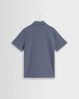 wax london men's Shore - Mid Blue Textured Short-Sleeve Polo Shirt