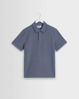 wax london men's Shore - Mid Blue Textured Short-Sleeve Polo Shirt