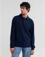 wax london men's Shore - Navy Textured Long-Sleeve Polo Shirt