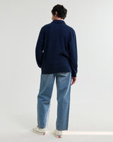 wax london men's Shore - Navy Textured Long-Sleeve Polo Shirt