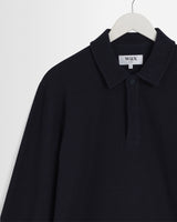 wax london men's Shore - Navy Textured Long-Sleeve Polo Shirt
