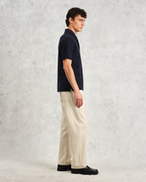 wax london men's Shore - Navy Textured Organic Cotton Polo Shirt