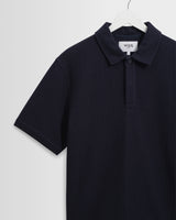 Shore - Navy Textured Organic Cotton Polo Shirt