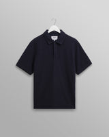 wax london men's Shore - Navy Textured Organic Cotton Polo Shirt