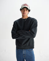 wax london men's Sidney - Washed Black Brushed Organic Cotton Sweatshirt