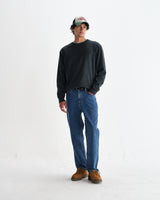 wax london men's Sidney - Washed Black Brushed Organic Cotton Sweatshirt