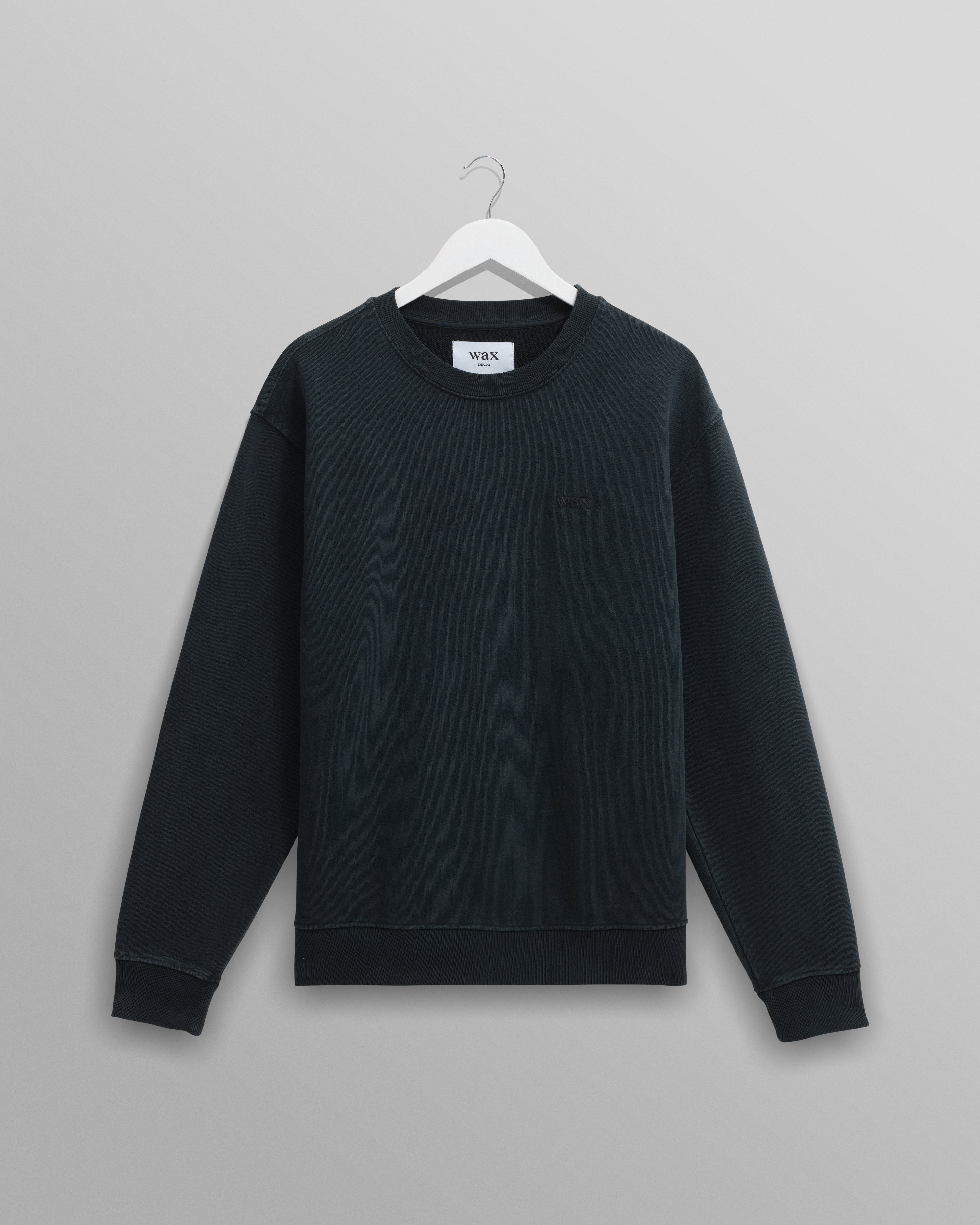 wax london men's Sidney - Washed Black Brushed Organic Cotton Sweatshirt
