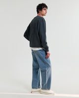 wax london men's Sidney - Washed Black Embroidered Brushed Cotton Sweatshirt