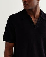 wax london men's Siena - Black Boucle Knitted Polo Shirt