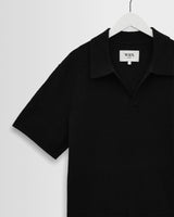 wax london men's Siena - Black Boucle Knitted Polo Shirt