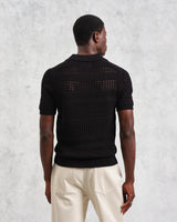wax london men's Siena - Black Pointelle Knitted Polo