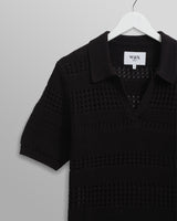 wax london men's Siena - Black Pointelle Knitted Polo