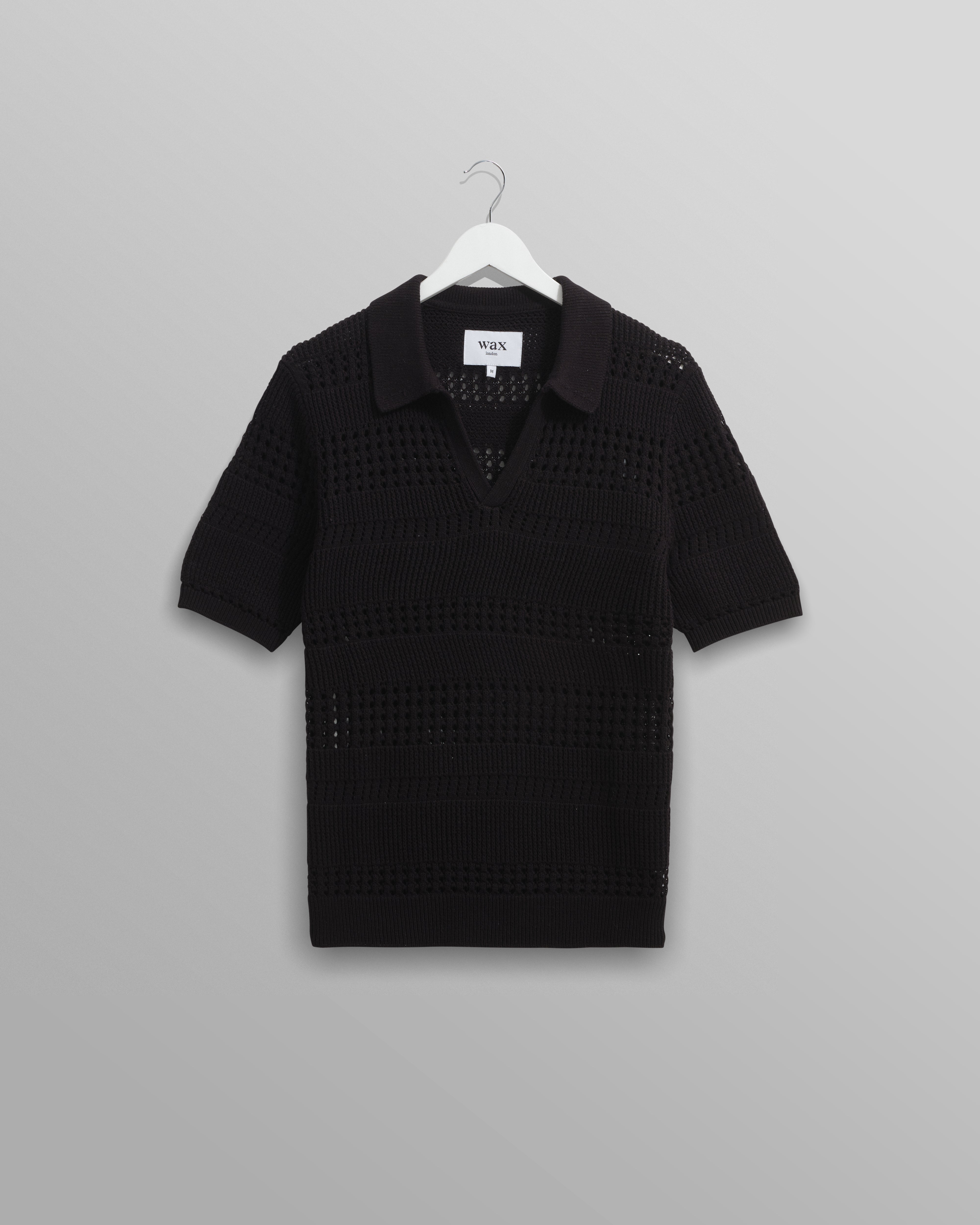 wax london men's Siena - Black Pointelle Knitted Polo