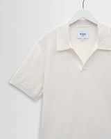 wax london men's Siena - Ecru Boucle Knitted Polo Shirt