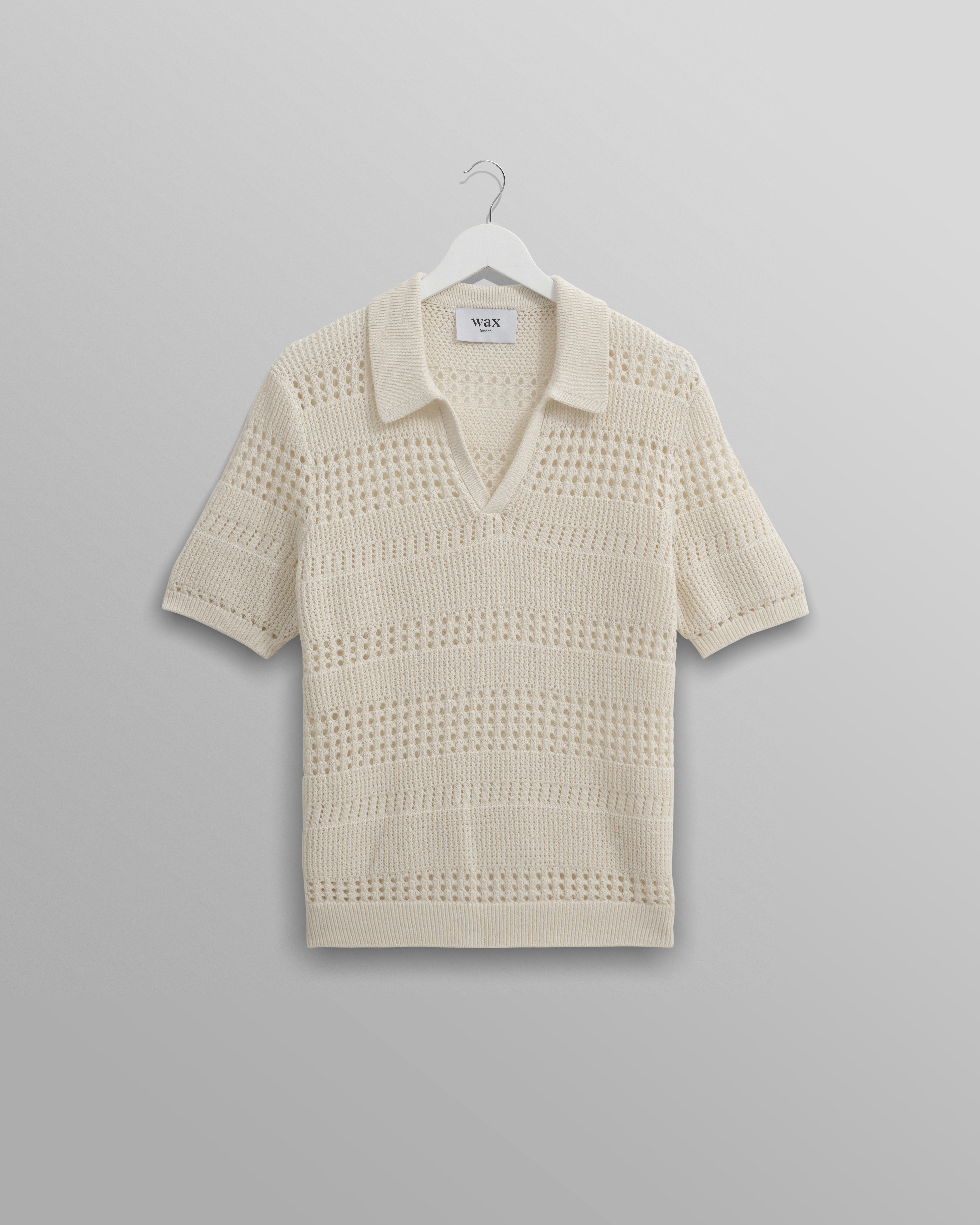 wax london men's Siena - Ecru Pointelle Knitted Polo