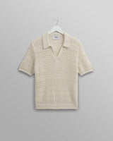 wax london men's Siena - Ecru Pointelle Knitted Polo