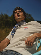 wax london men's Sloane - Ecru And Blue Wax Bandana Neck Scarf