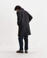 wax london men's Stan - Navy And Grey Puppytooth Check Italian Wool Car Coat