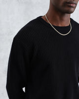 wax london men's Stanley - Black Rib-Knit Wool Jumper