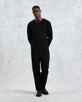 wax london men's Stanley - Black Rib-Knit Wool Jumper