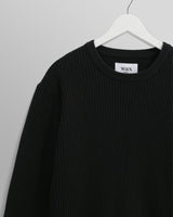 wax london men's Stanley - Black Rib-Knit Wool Jumper