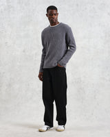 wax london men's Stanley - Grey Rib-Knit Wool Jumper