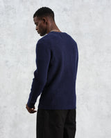 wax london men's Stanley - Navy Rib-Knit Wool Jumper