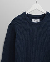 wax london men's Stanley - Navy Rib-Knit Wool Jumper
