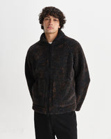 wax london men's Tate - Black And Brown Paisley Jacquard Fleece Jacket