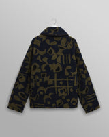 wax london men's Tate - Navy And Khaki Shapes Jacquard Fleece Jacket
