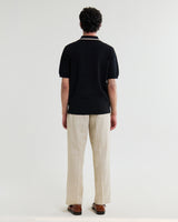 wax london men's Tellaro - Black And Ecru Retro Embroidered Shirt