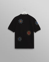wax london men's Tellaro - Black Embroidered Knitted Cotton Polo